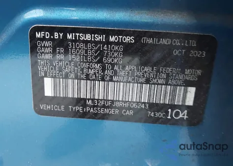 2024 Mitsubishi Mirage G4 Black Edition/Es/Le z USA, uszkodzony, nr VIN ML32FUFJ8RHF06243